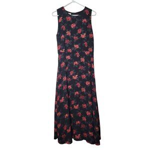 Vintage Evan Picone Womens 8 Black Red Floral Sleeveless Flowy Modest Maxi Dress